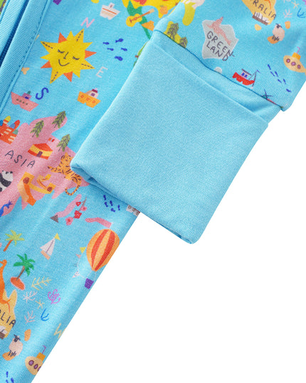 PoshTOT World Map Bamboo Baby Convertible Zippy Romper