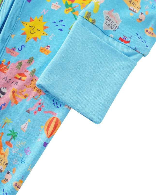 PoshTOT World Map Bamboo Baby Convertible Zippy Romper