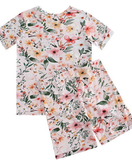 PoshTOT Pink Flower Print 2 Piece Short Sleeves PJ Set