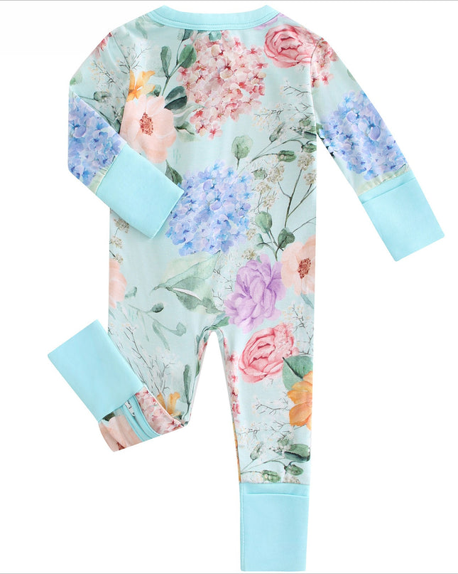 PoshTOT Hydrangea Bamboo Baby Convertible Zippy Romper