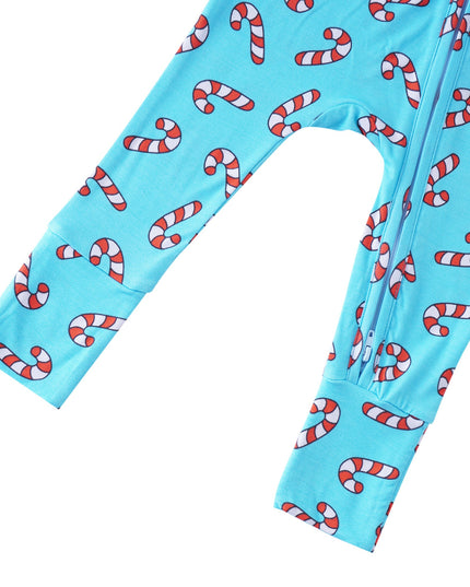 PoshTOT Candy Cane Bamboo Baby Convertible Zippy Romper