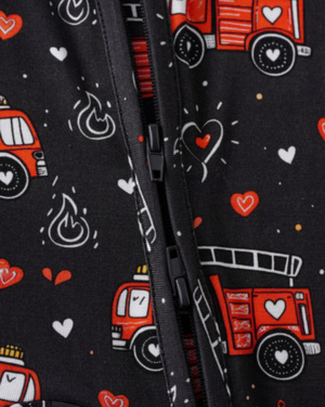 PoshTOT Fire Truck Bamboo Baby Convertible Zippy Romper