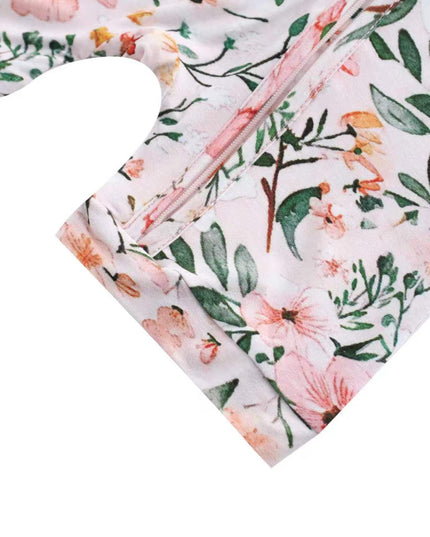 PoshTOT Pink Small Floral Print Bamboo Baby Shorty Zippy Romper