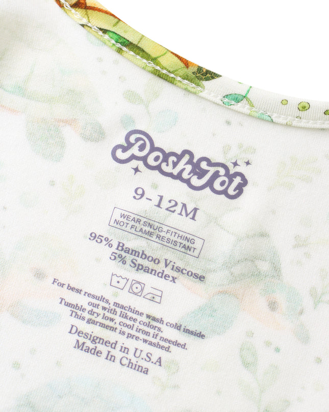 PoshTOT Green Sea Turtle Bamboo Baby Convertible Zippy Romper