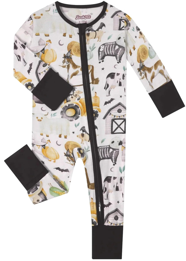 PoshTOT Halloween Farm Bamboo Baby Convertible Zippy Romper