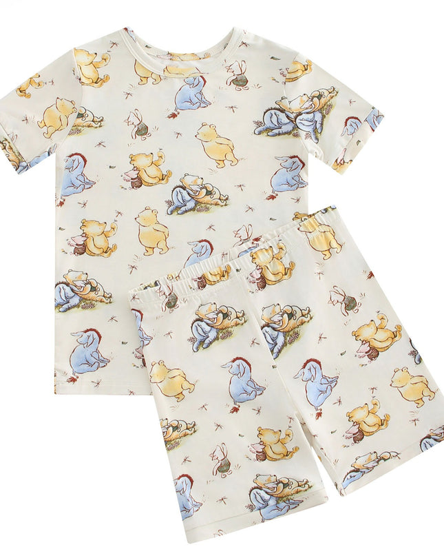 PoshTOT Little Yellow Bear Print 2 Piece Short Sleeves PJ Set