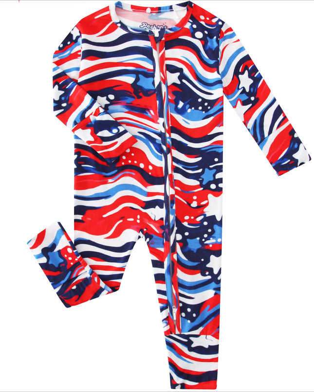 PoshTOT Americana Bamboo Baby Convertible Zippy Romper