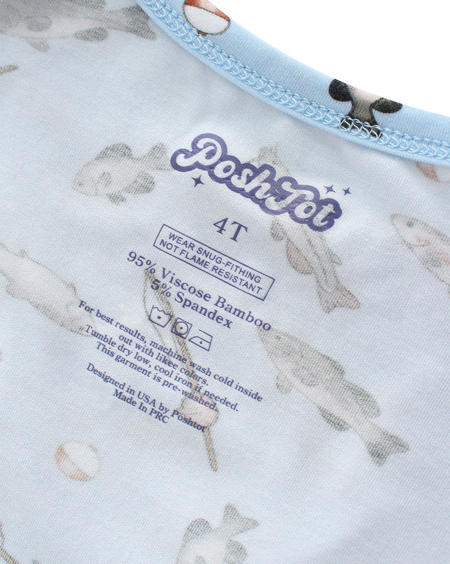 PoshTOT Blue Fish Print 2 Piece Short Sleeves PJ Set