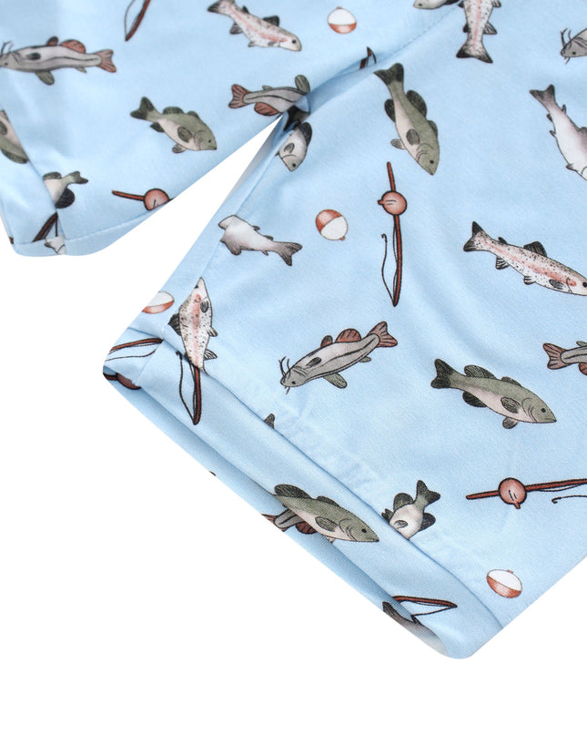 PoshTOT Blue Fish Print 2 Piece Short Sleeves PJ Set