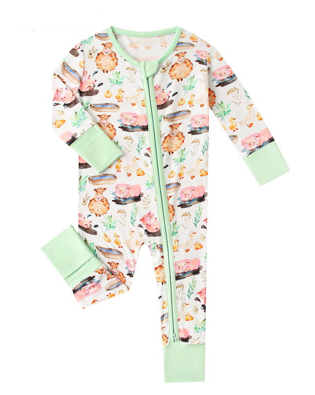 PoshTOT Little Yellow Sheep Bamboo Baby Convertible Zippy Romper