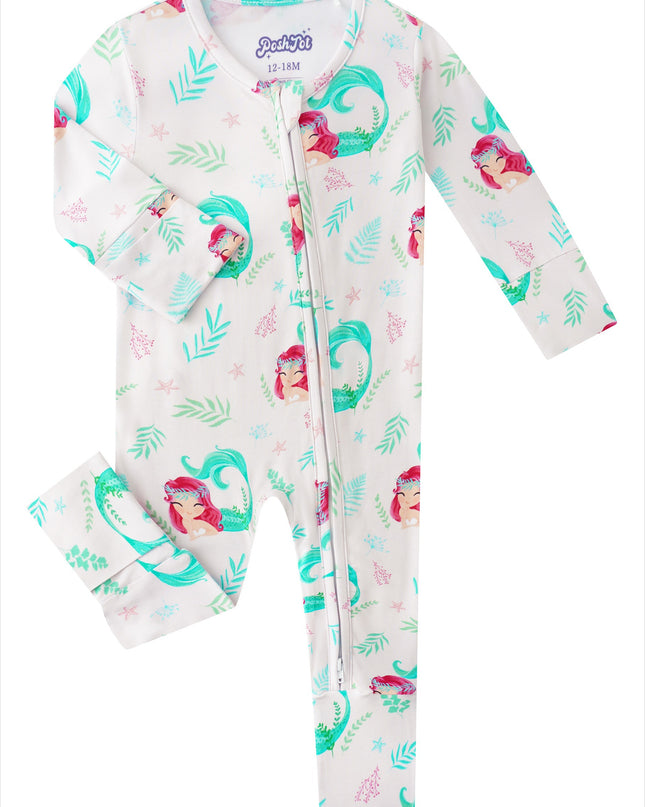 PoshTOT Mermaid Bamboo Baby Convertible Zippy Romper