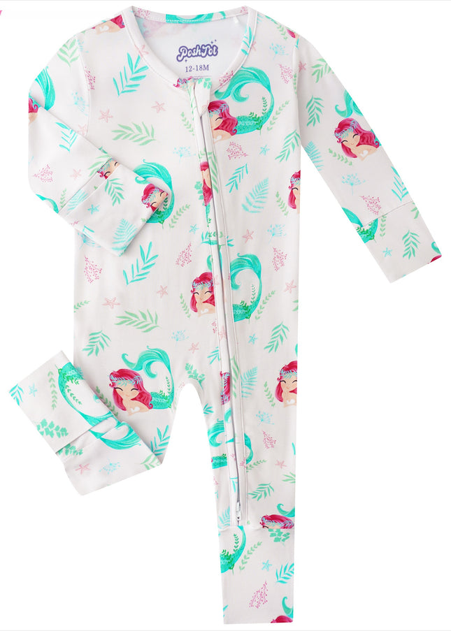 PoshTOT Mermaid Bamboo Baby Convertible Zippy Romper