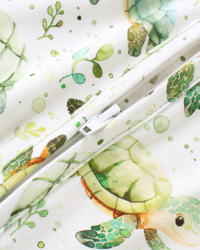 PoshTOT Green Sea Turtle Bamboo Baby Convertible Zippy Romper