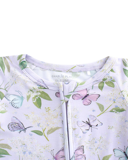 PoshTOT Purple Butterfly Bamboo Baby Shorty Zippy Romper