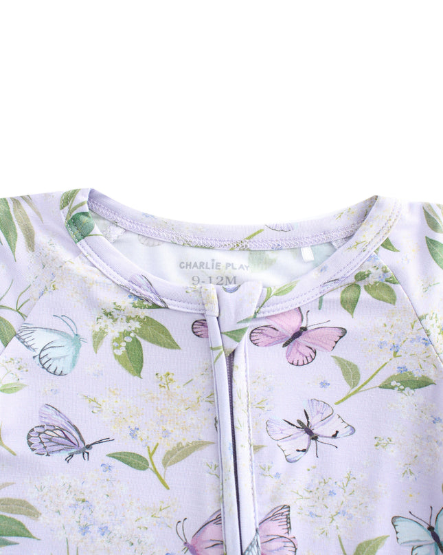 PoshTOT Purple Butterfly Bamboo Baby Shorty Zippy Romper