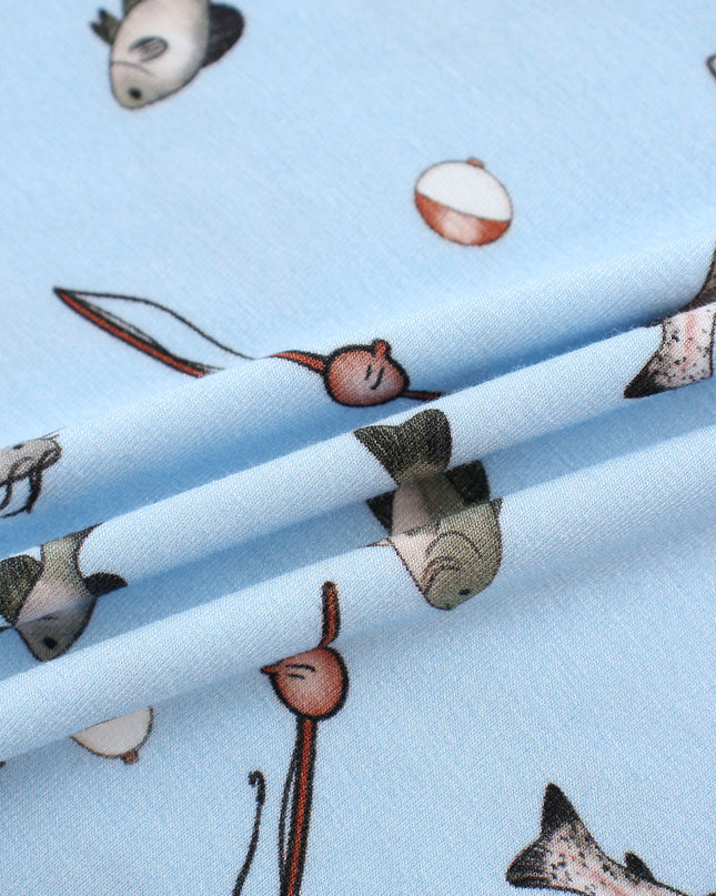 PoshTOT Blue Fish Print 2 Piece Short Sleeves PJ Set