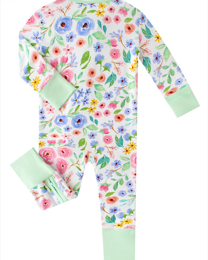PoshTOT Ditsy Floral Bamboo Baby Convertible Zippy Romper