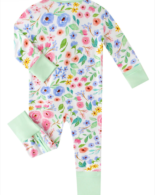 PoshTOT Ditsy Floral Bamboo Baby Convertible Zippy Romper