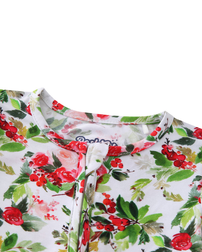 PoshTOT Holiday Flower Bamboo Baby Convertible Zippy Romper