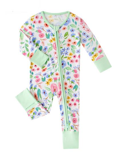 PoshTOT Ditsy Floral Bamboo Baby Convertible Zippy Romper