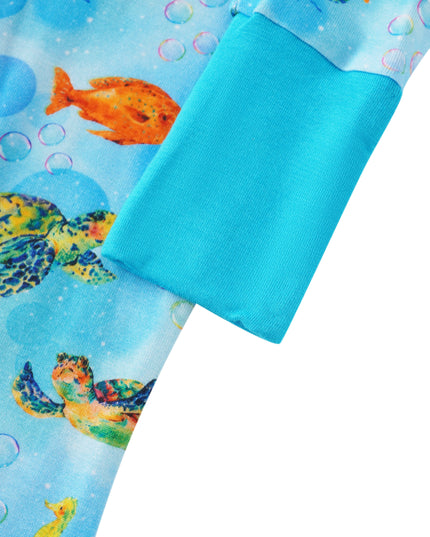 PoshTOT Little Sea turtle Bamboo Baby Convertible Zippy Romper