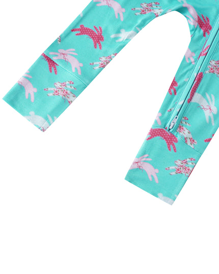 PoshTOT Little Flower Rabbit Bamboo Baby Convertible Zippy Romper