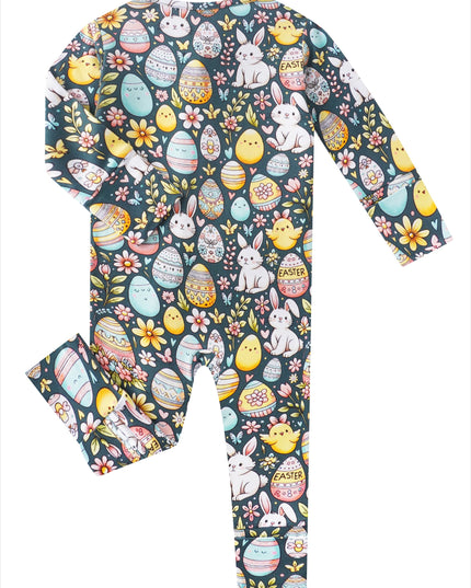 PoshTOT Easter Bunnies & Eggs Bamboo Baby Convertible Zippy Romper