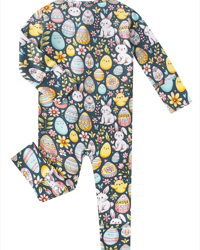 PoshTOT Easter Bunnies & Eggs Bamboo Baby Convertible Zippy Romper