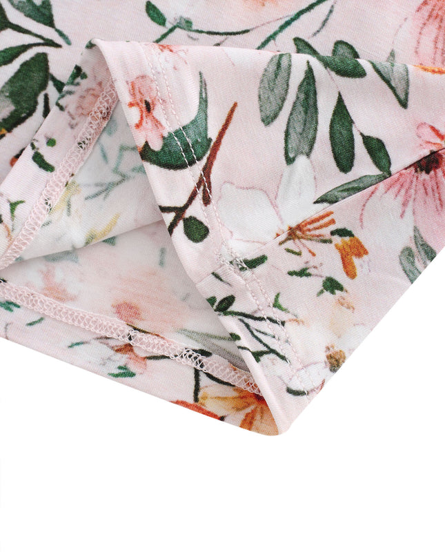 PoshTOT Pink Flower Print 2 Piece Short Sleeves PJ Set