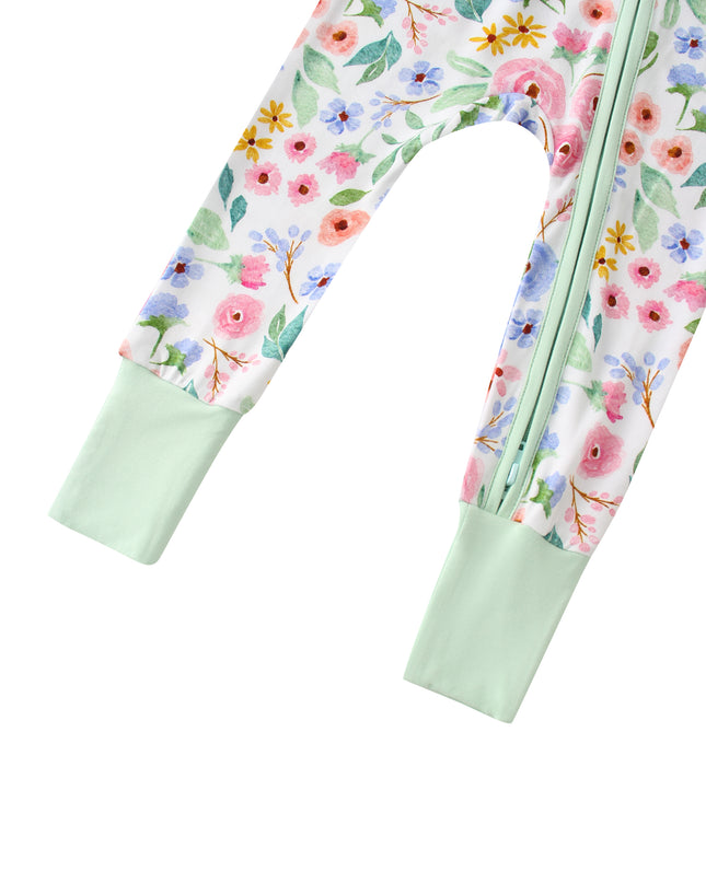 PoshTOT Ditsy Floral Bamboo Baby Convertible Zippy Romper