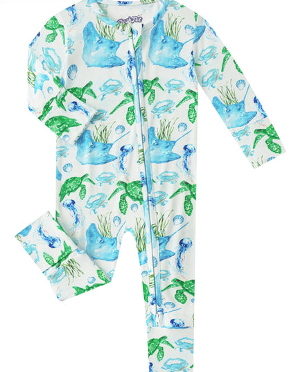 PoshTOT Sea Turtle Baby Convertible Zippy Romper