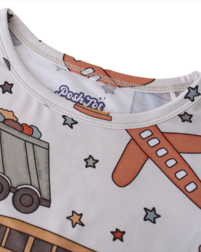 PoshTOT White Toy Car Print 2 Piece PJ Set
