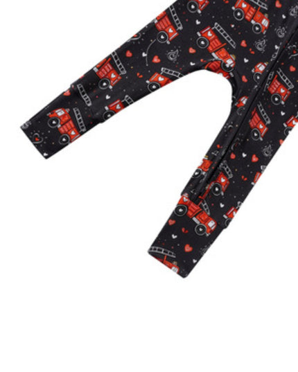 PoshTOT Fire Truck Bamboo Baby Convertible Zippy Romper