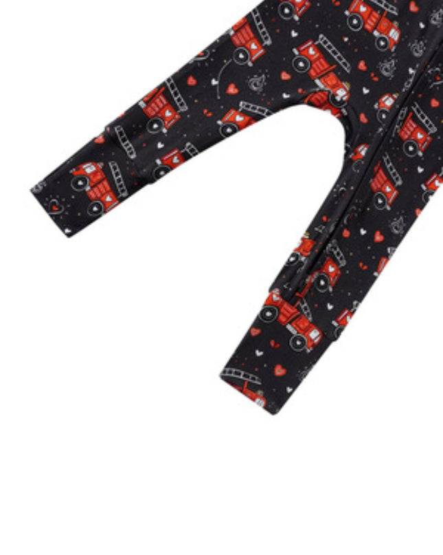 PoshTOT Fire Truck Bamboo Baby Convertible Zippy Romper