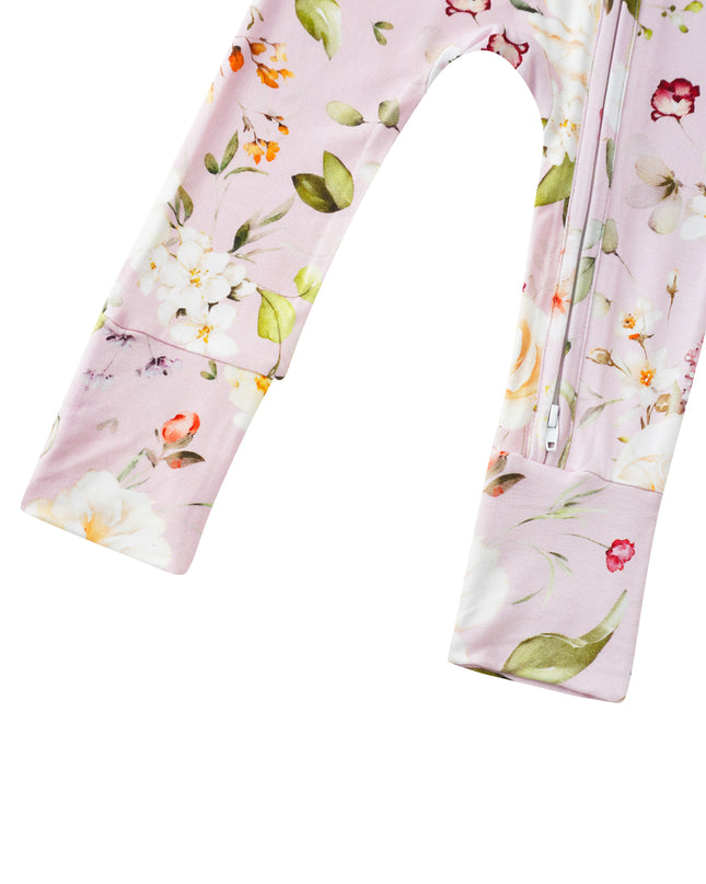 PoshTOT White Rose Bamboo Baby Convertible Zippy Romper