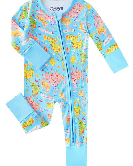 PoshTOT World Map Bamboo Baby Convertible Zippy Romper