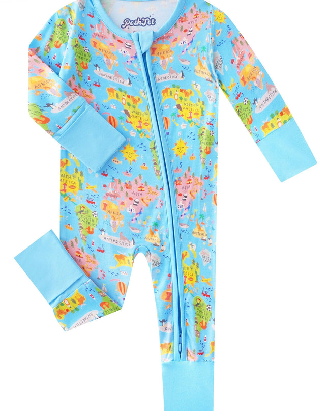 PoshTOT World Map Bamboo Baby Convertible Zippy Romper