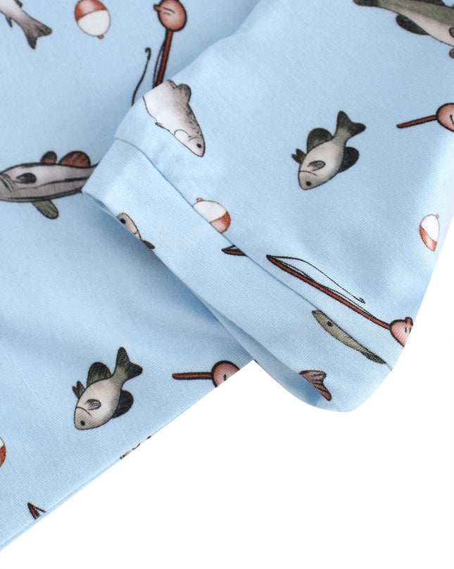 PoshTOT Blue Fish Print 2 Piece Short Sleeves PJ Set