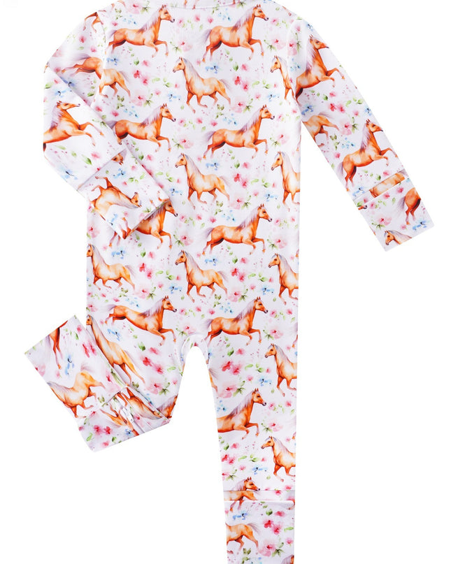 PoshTOT Horse Bamboo Baby Convertible Zippy Romper