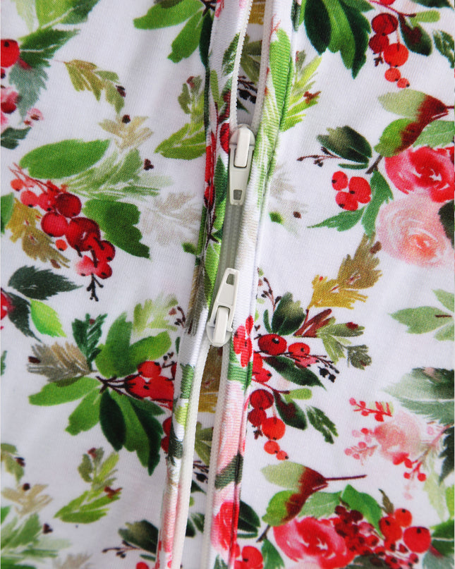PoshTOT Holiday Flower Bamboo Baby Convertible Zippy Romper