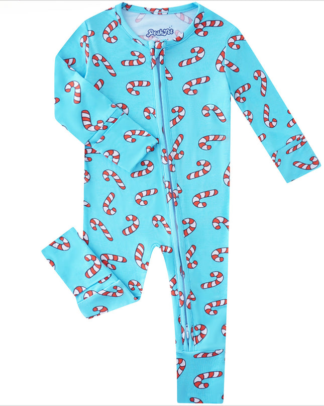 PoshTOT Candy Cane Bamboo Baby Convertible Zippy Romper