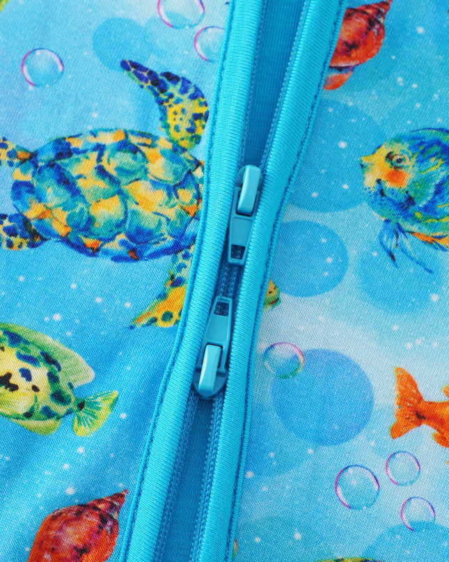 PoshTOT Little Sea turtle Bamboo Baby Convertible Zippy Romper