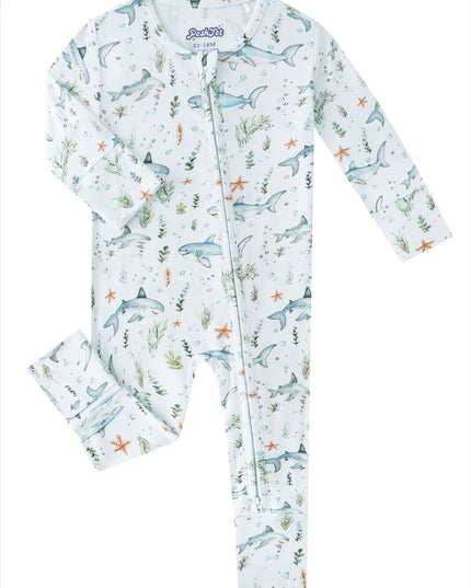 PoshTOT Shark Bamboo Baby Convertible Zippy Romper