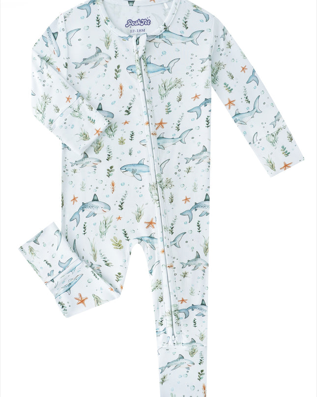 PoshTOT Shark Bamboo Baby Convertible Zippy Romper