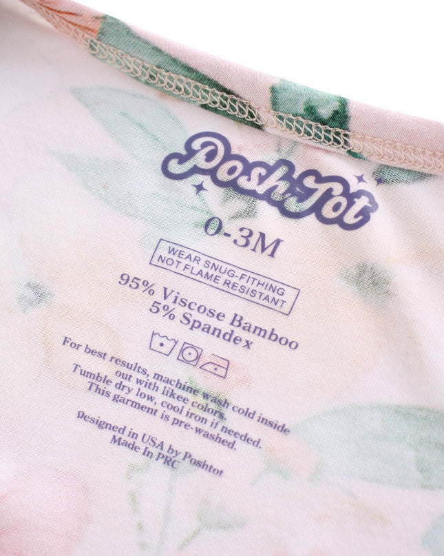 PoshTOT Pink Small Floral Print Bamboo Baby Shorty Zippy Romper