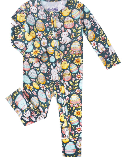 PoshTOT Easter Bunnies & Eggs Bamboo Baby Convertible Zippy Romper