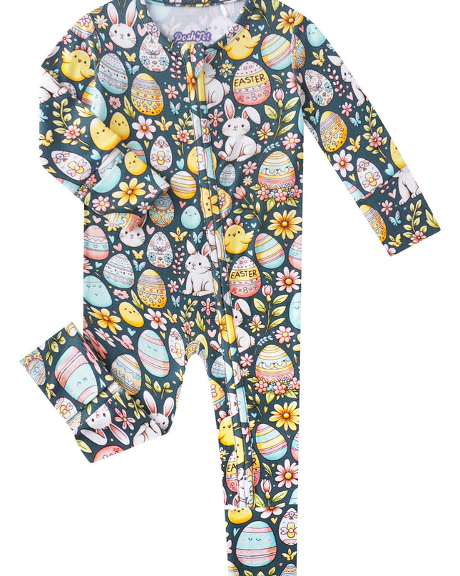 PoshTOT Easter Bunnies & Eggs Bamboo Baby Convertible Zippy Romper
