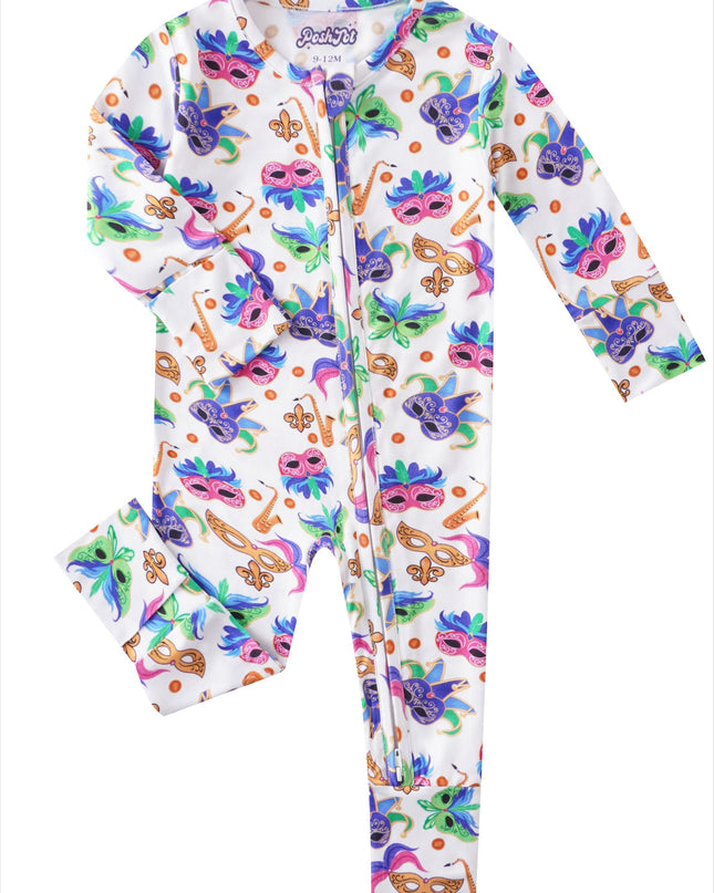 PoshTOT Mardi Gras Bamboo Baby Convertible Zippy Romper
