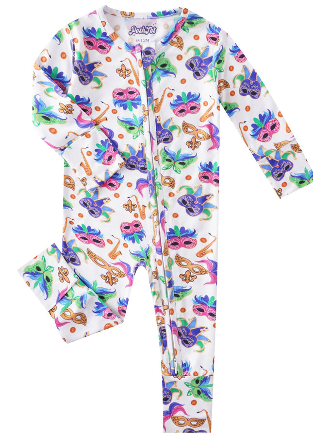 PoshTOT Mardi Gras Bamboo Baby Convertible Zippy Romper