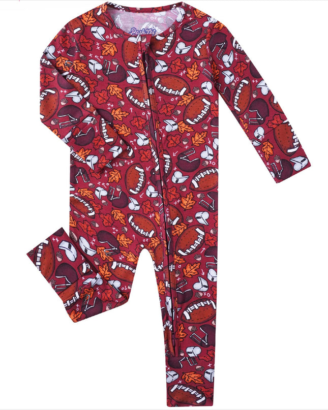 PoshTOT Fall Football Bamboo Baby Convertible Zippy Romper